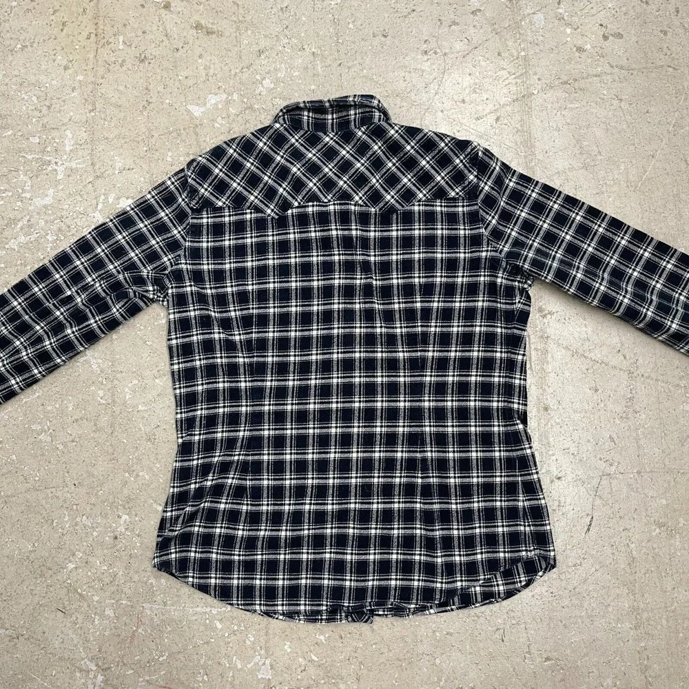 Ralph Lauren Sport Shirt Youth 14 Blue Plaid Flannel Diamond Pearl Snap Western